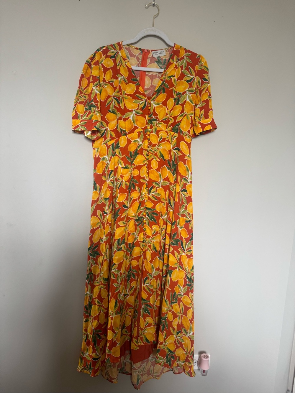 Dress Forum Orange Lemon-Print Maxi Dress with Green Leaf Accents